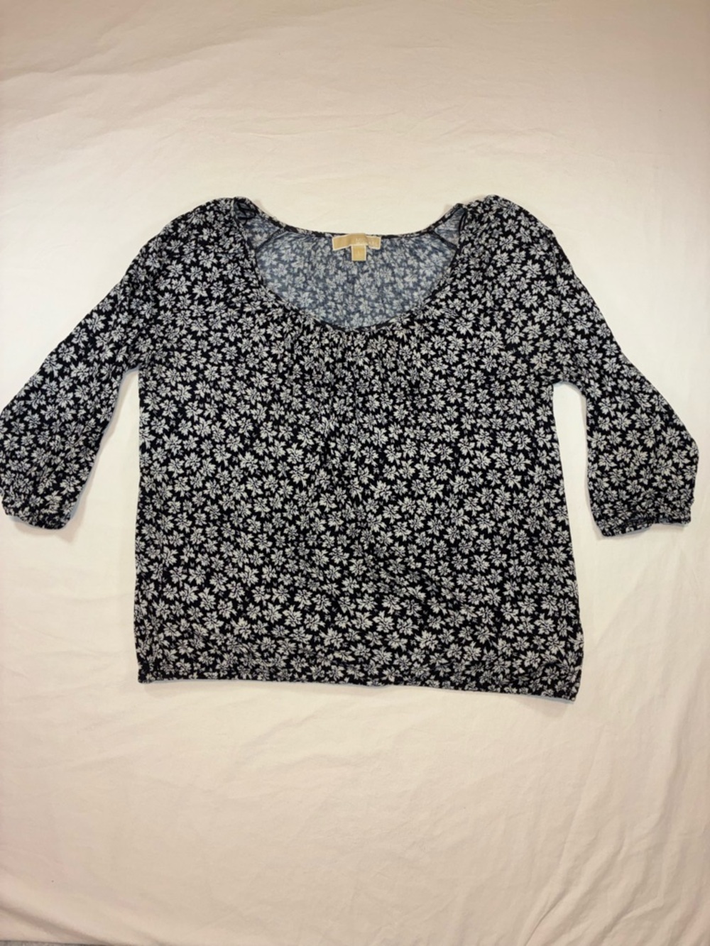 Michael Kors Dark Blue and White Floral Scoop Neck Blouse